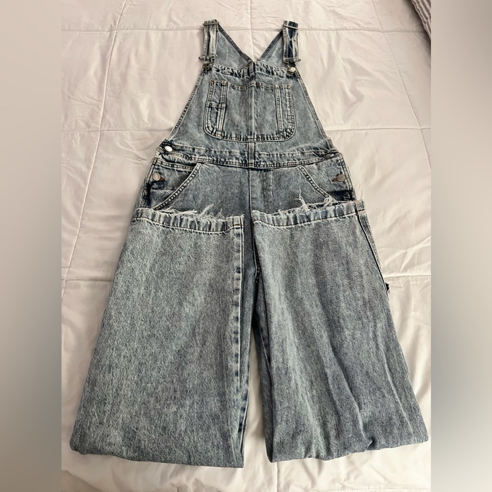&Denim Wide Leg Distressed Overall - 100% Cotton - Size M (8)